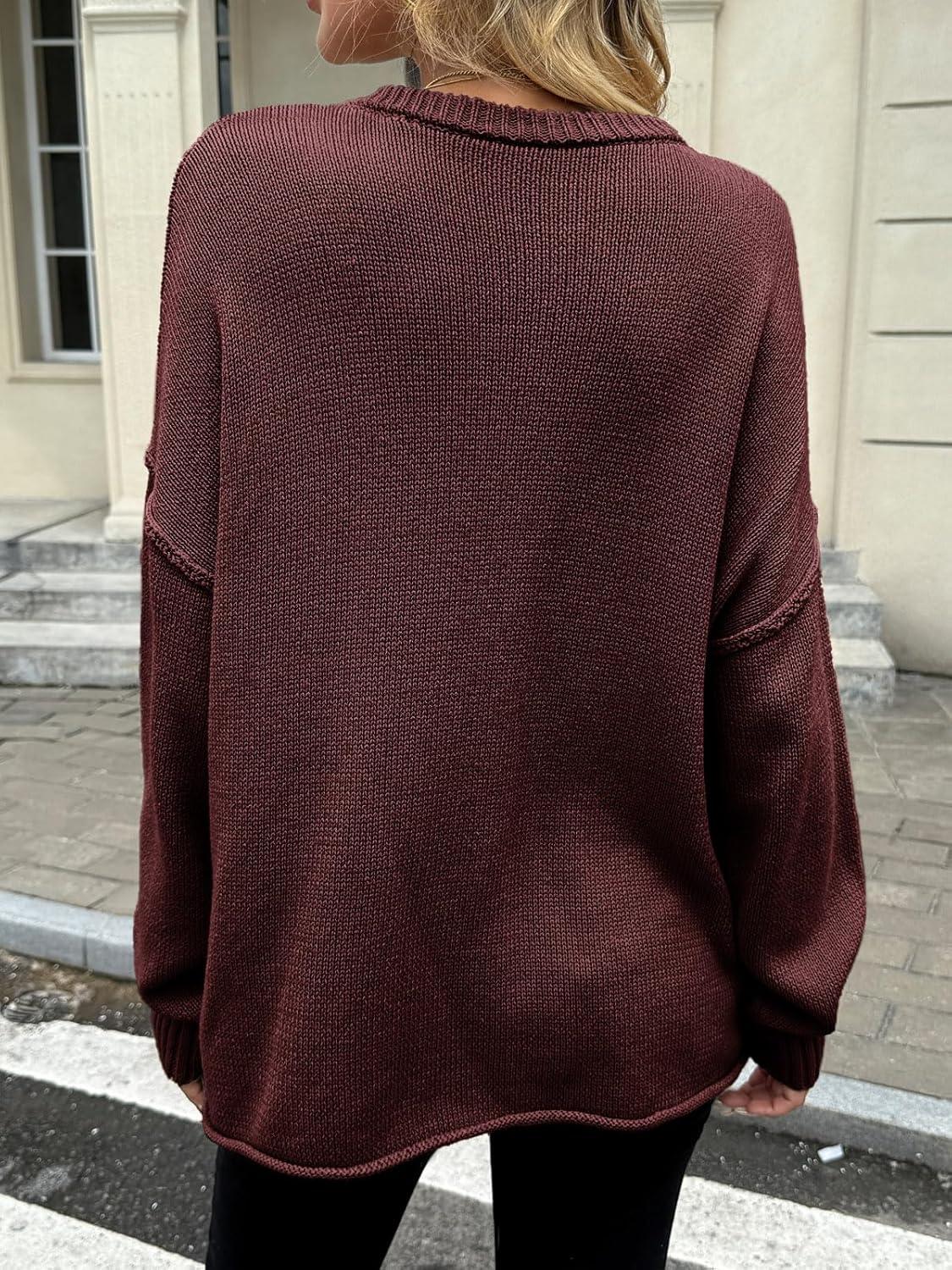 imageSaodimallsu Womens Oversized Crew Neck Sweaters Long Sleeve Slouchy Knit Fall Casual Loose Pullover TopsBurgundy