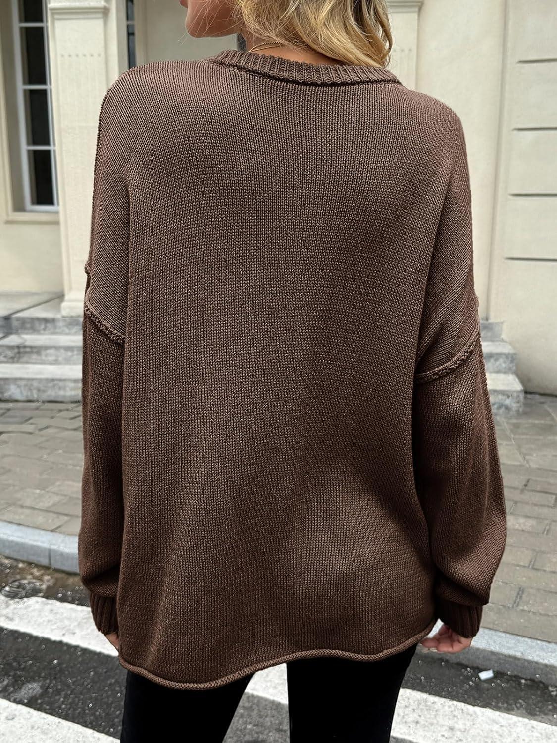 imageSaodimallsu Womens Oversized Crew Neck Sweaters Long Sleeve Slouchy Knit Fall Casual Loose Pullover TopsCoffee