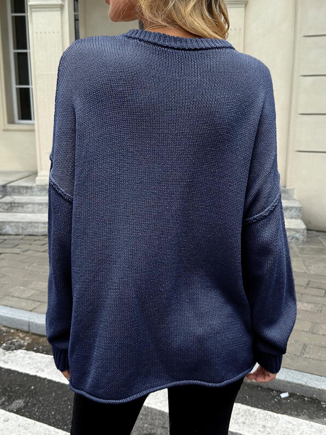 imageSaodimallsu Womens Oversized Crew Neck Sweaters Long Sleeve Slouchy Knit Fall Casual Loose Pullover TopsNavy