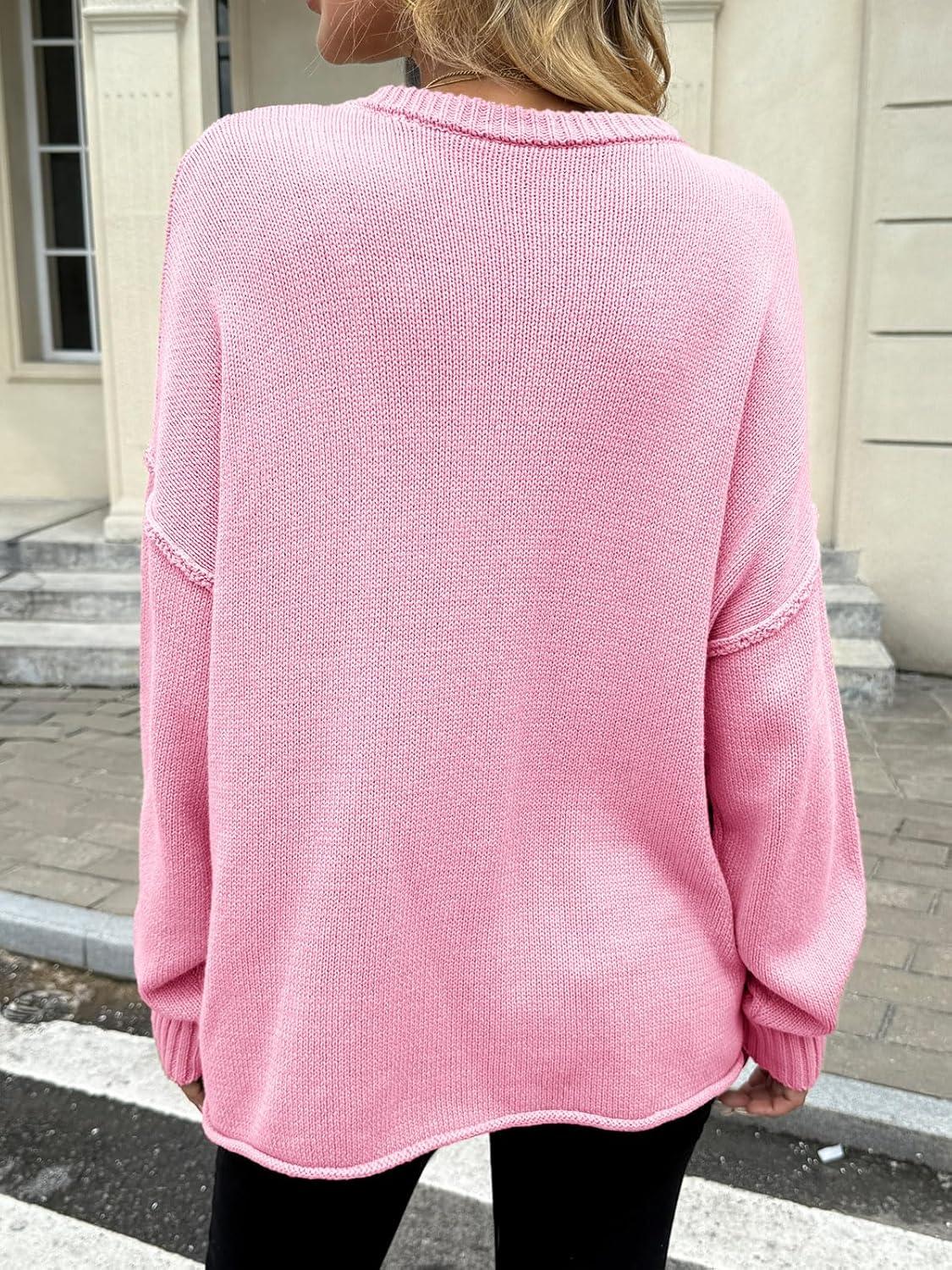 imageSaodimallsu Womens Oversized Crew Neck Sweaters Long Sleeve Slouchy Knit Fall Casual Loose Pullover TopsPink