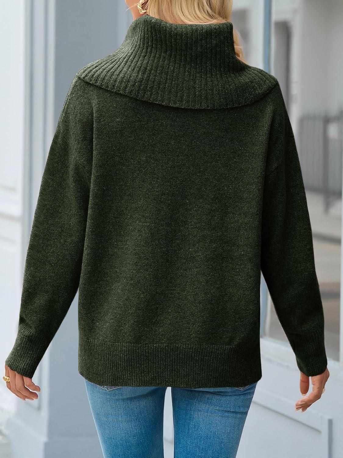 imageSaodimallsu Womens Turtleneck Sweaters Long Sleeve Casual Soft Knit Loose Fit Basic Fall Pullover Sweater TopsArmy Green