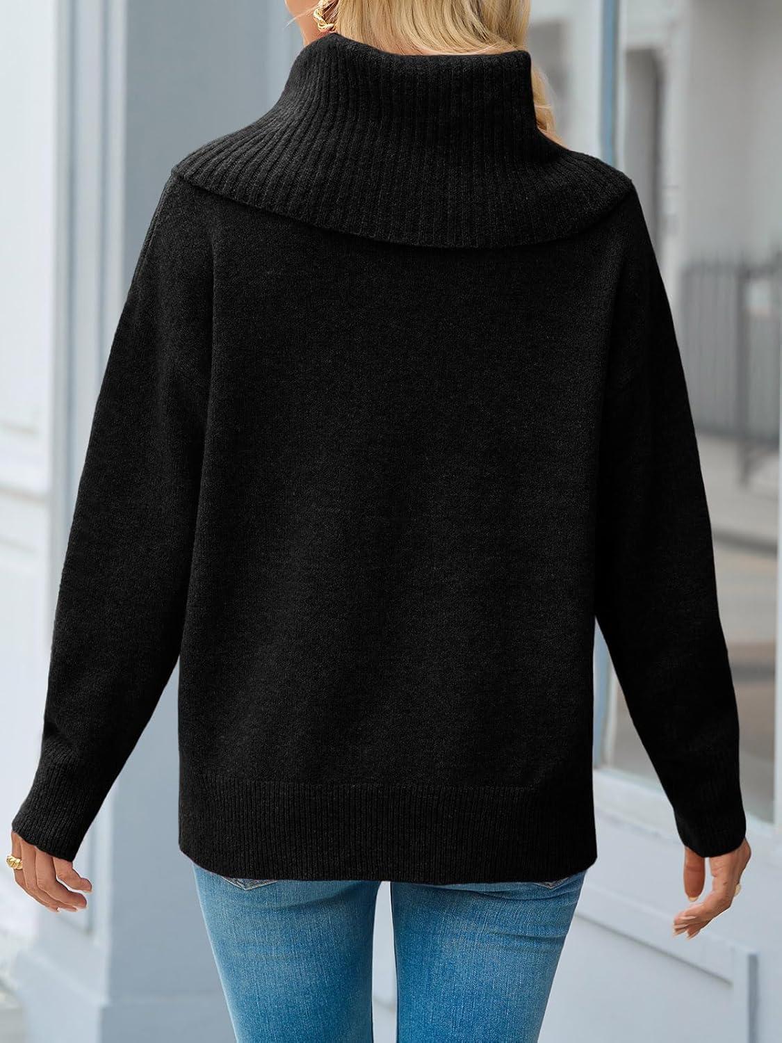 imageSaodimallsu Womens Turtleneck Sweaters Long Sleeve Casual Soft Knit Loose Fit Basic Fall Pullover Sweater TopsBlack