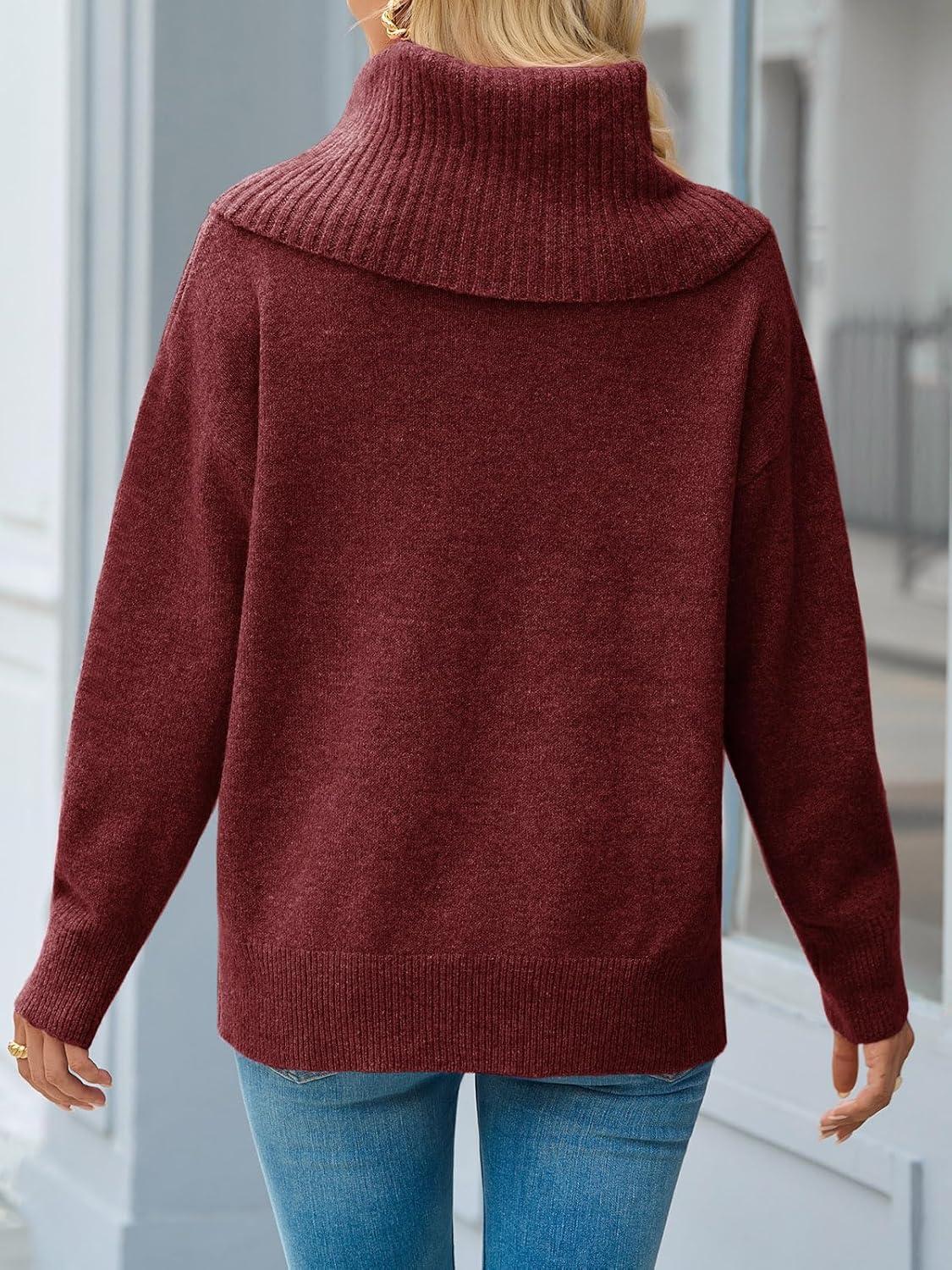 imageSaodimallsu Womens Turtleneck Sweaters Long Sleeve Casual Soft Knit Loose Fit Basic Fall Pullover Sweater TopsBurgundy