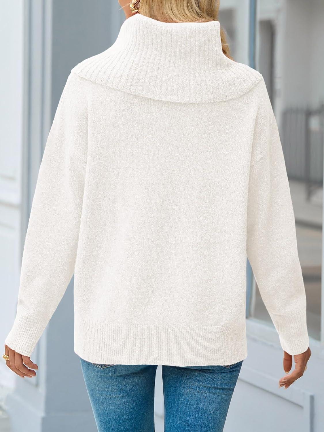 imageSaodimallsu Womens Turtleneck Sweaters Long Sleeve Casual Soft Knit Loose Fit Basic Fall Pullover Sweater TopsWhite