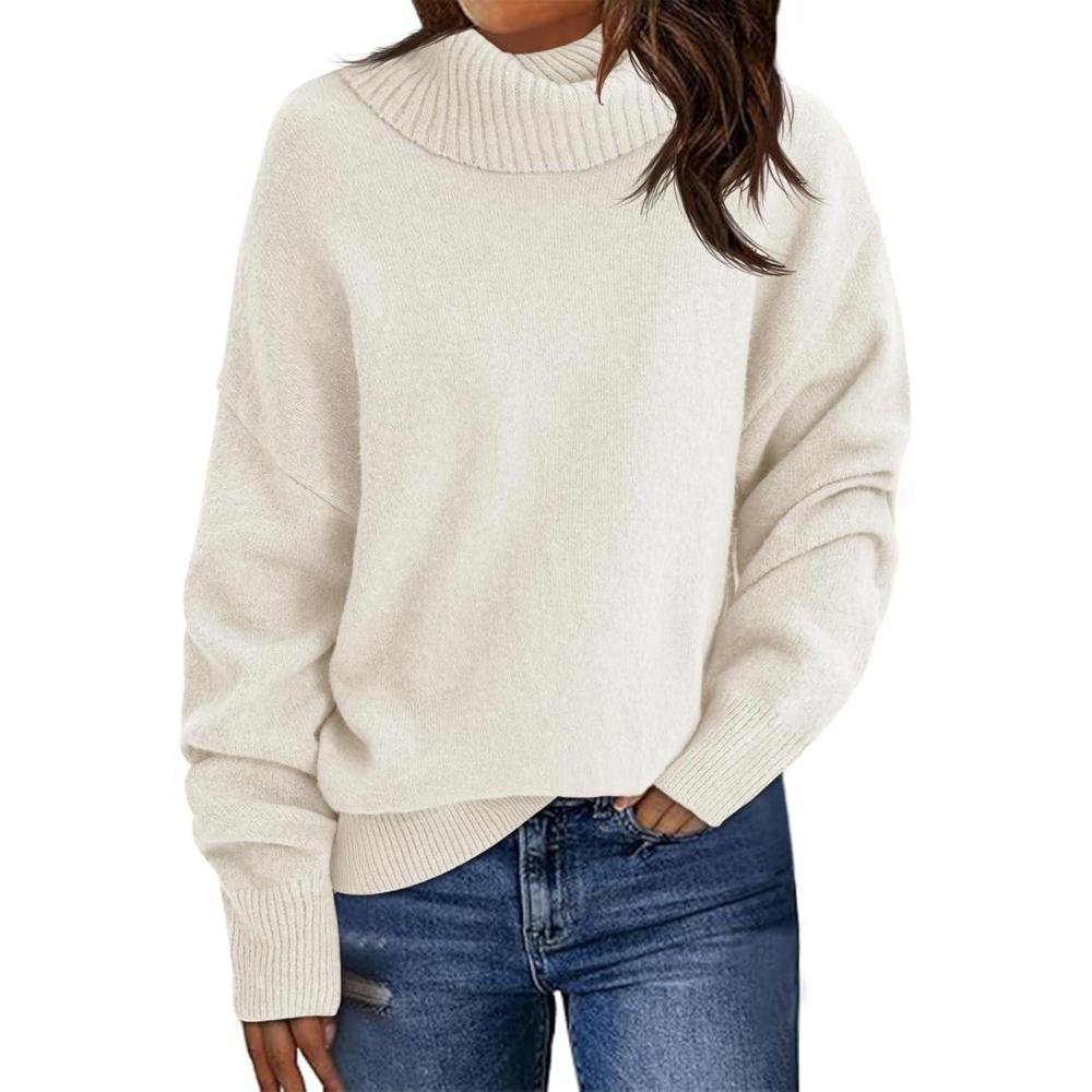 imageSaodimallsu Womens Turtleneck Sweaters Long Sleeve Casual Soft Knit Loose Fit Basic Fall Pullover Sweater TopsBeige