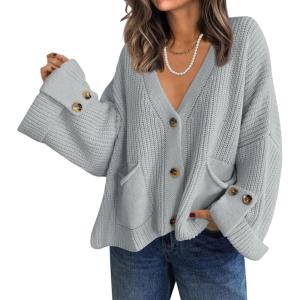 Saodimallsu Womens Oversized Cardigan Sweaters Button Up V Neck Long Sleeve Open Front Chunky Knit Sweater Coats(Grey)