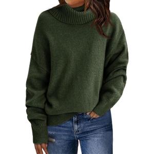 Saodimallsu Womens Turtleneck Sweaters Long Sleeve Casual Soft Knit Loose Fit Basic Fall Pullover Sweater Tops(Army Green)