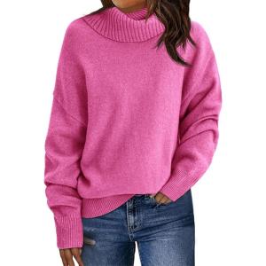 Saodimallsu Womens Turtleneck Sweaters Long Sleeve Casual Soft Knit Loose Fit Basic Fall Pullover Sweater Tops(Pink)