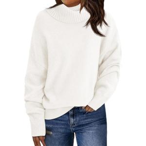 Saodimallsu Womens Turtleneck Sweaters Long Sleeve Casual Soft Knit Loose Fit Basic Fall Pullover Sweater Tops(White)