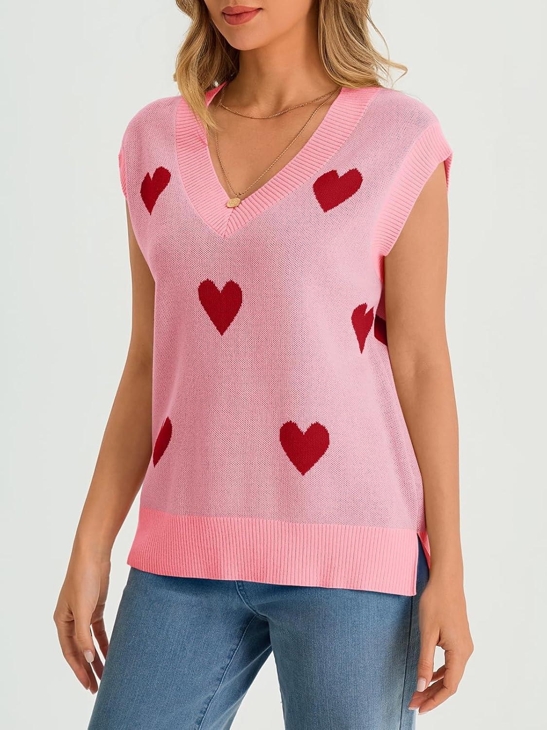 imageSaodimallsu Womens V Neck Sweater Vest Oversized Ribbed Knit Sleeveless Casual Loose Fit Pullover Tank TopPinka