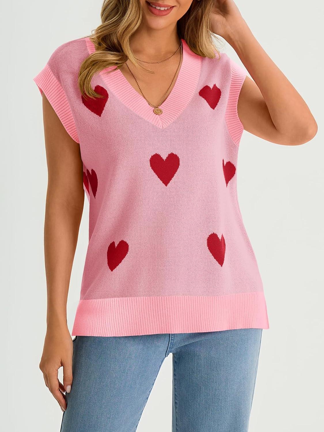 imageSaodimallsu Womens V Neck Sweater Vest Oversized Ribbed Knit Sleeveless Casual Loose Fit Pullover Tank TopPinka