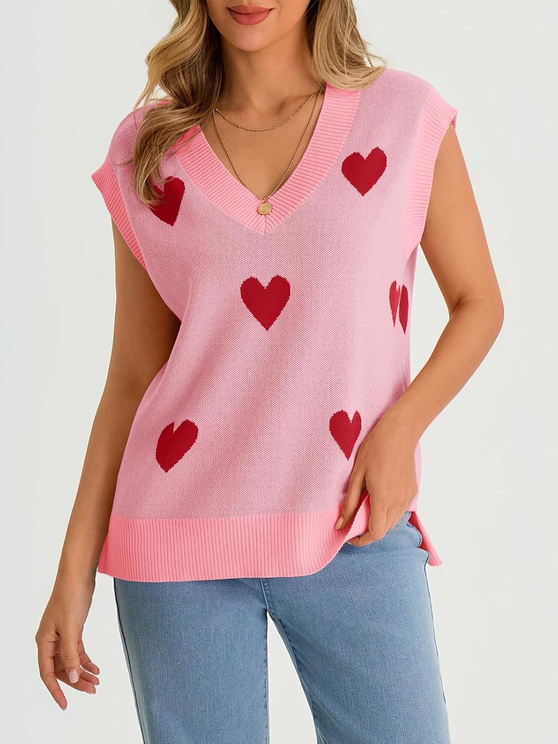 imageSaodimallsu Womens V Neck Sweater Vest Oversized Ribbed Knit Sleeveless Casual Loose Fit Pullover Tank TopPinka