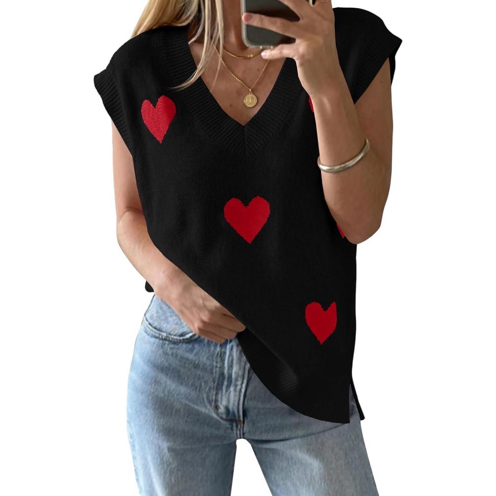 imageSaodimallsu Womens V Neck Sweater Vest Oversized Ribbed Knit Sleeveless Casual Loose Fit Pullover Tank TopBlacka