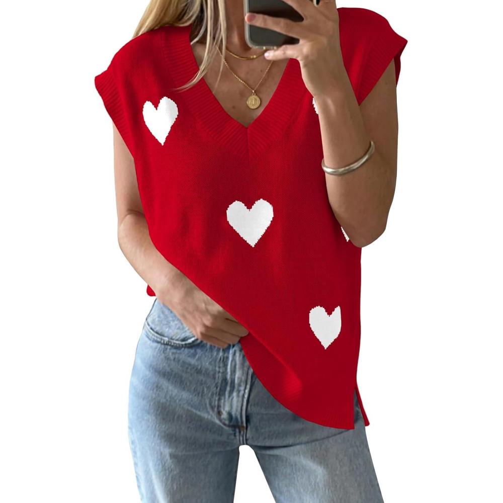 imageSaodimallsu Womens V Neck Sweater Vest Oversized Ribbed Knit Sleeveless Casual Loose Fit Pullover Tank TopReda