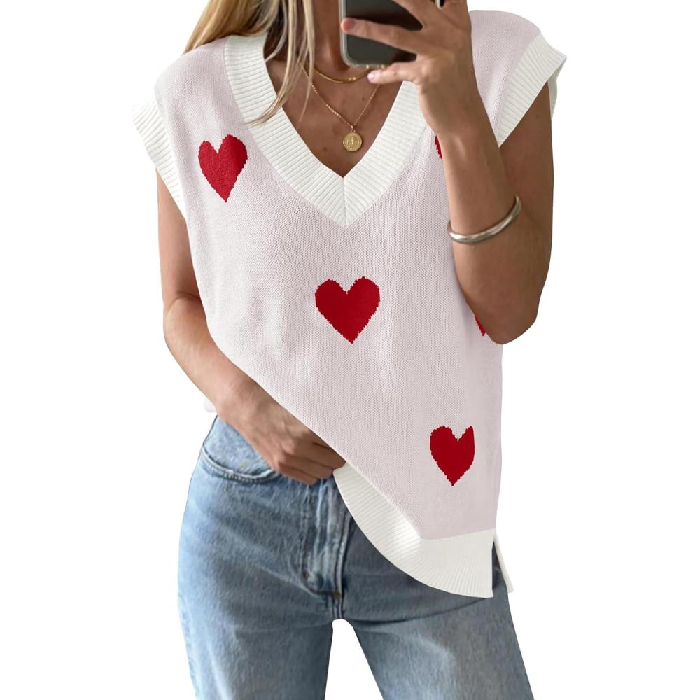 imageSaodimallsu Womens V Neck Sweater Vest Oversized Ribbed Knit Sleeveless Casual Loose Fit Pullover Tank TopWhitea