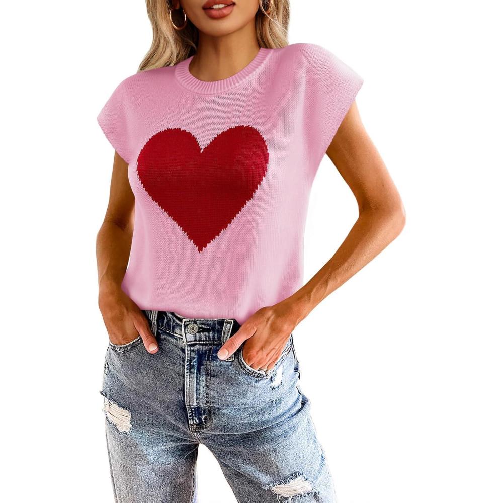 imageSaodimallsu Womens Summer Cap Sleeve Tops Casual Crew Neck Loose Fit Knit Lightweight Sweater Pullover TopPinka