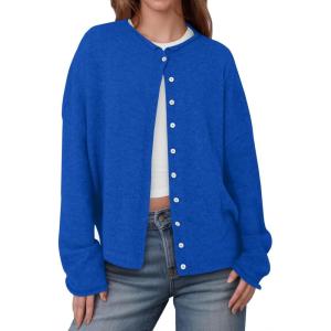 Saodimallsu Womens Button Up Cardigan Sweaters Long Sleeve Crew Neck Fall Soft Lightweight Knit Loose Sweater Tops(Royal Blue)