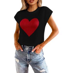 Saodimallsu Womens Summer Cap Sleeve Tops Casual Crew Neck Loose Fit Knit Lightweight Sweater Pullover Top(Black-a)