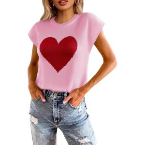 Saodimallsu Womens Summer Cap Sleeve Tops Casual Crew Neck Loose Fit Knit Lightweight Sweater Pullover Top(Pink-a)