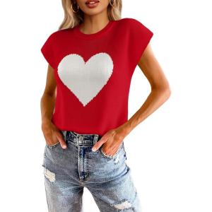 Saodimallsu Womens Summer Cap Sleeve Tops Casual Crew Neck Loose Fit Knit Lightweight Sweater Pullover Top(Red-a)