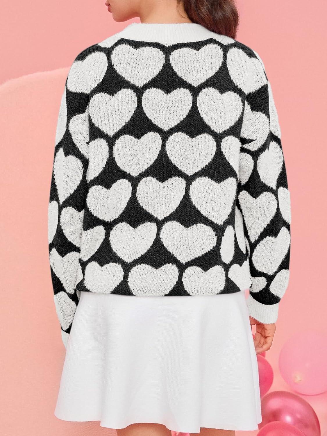 imageSaodimallsu Womens Heart Sweaters Valentines Fuzzy Knit Crewneck Cute Loose SweatersBlack