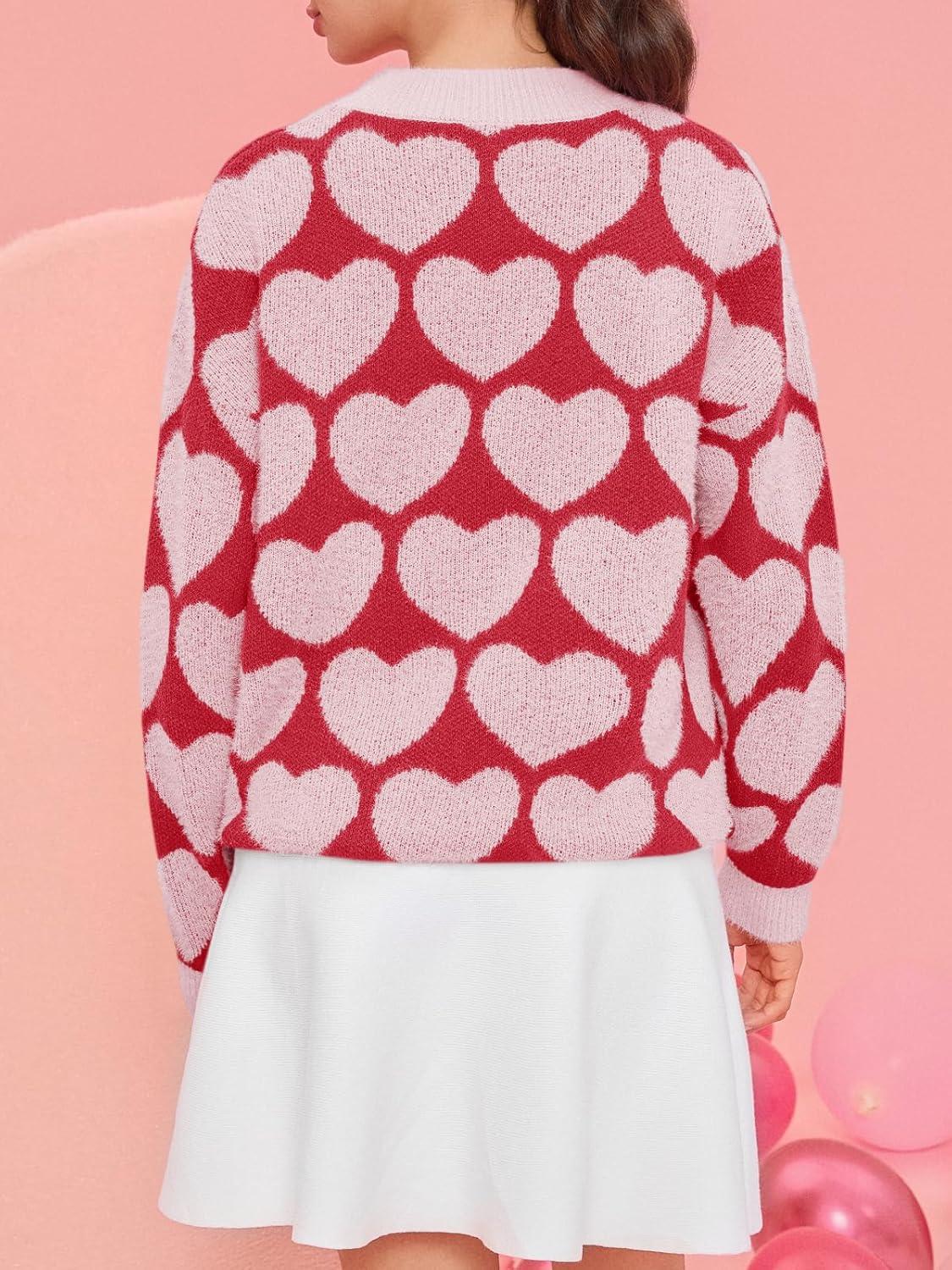 imageSaodimallsu Womens Heart Sweaters Valentines Fuzzy Knit Crewneck Cute Loose SweatersBright Pink