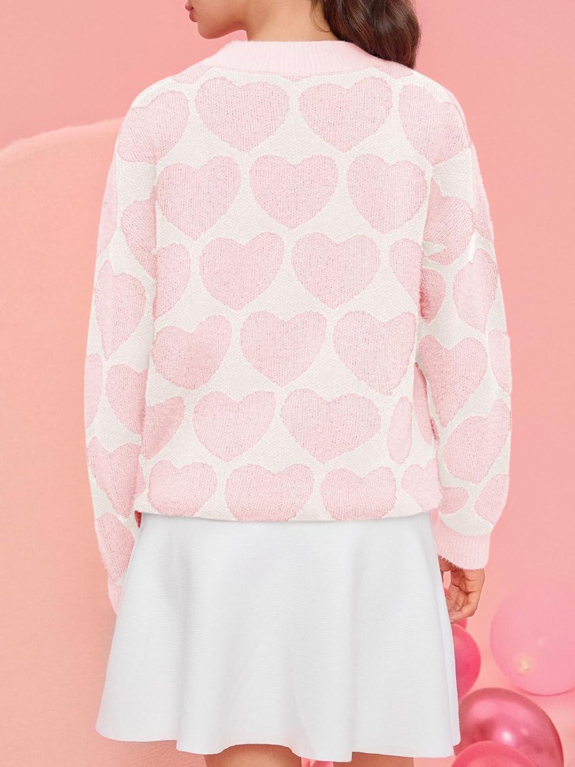 imageSaodimallsu Womens Heart Sweaters Valentines Fuzzy Knit Crewneck Cute Loose SweatersPink