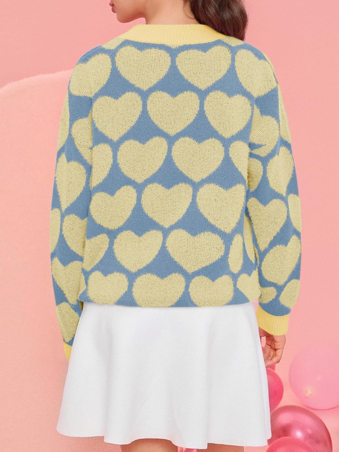 imageSaodimallsu Womens Heart Sweaters Valentines Fuzzy Knit Crewneck Cute Loose SweatersYellow