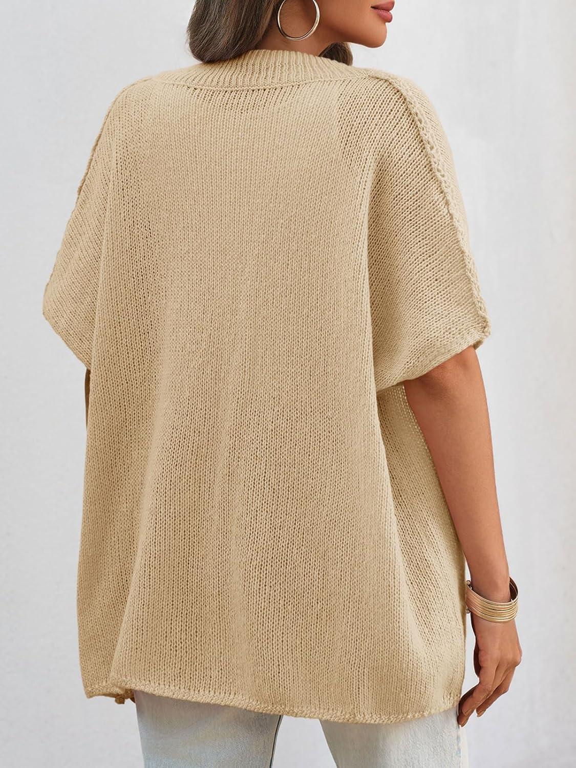 imageSaodimallsu Womens Oversized Cardigan Sweaters Short Sleeve Button Down Casual Lightweight Loose Knit Trendy CardigansBeige