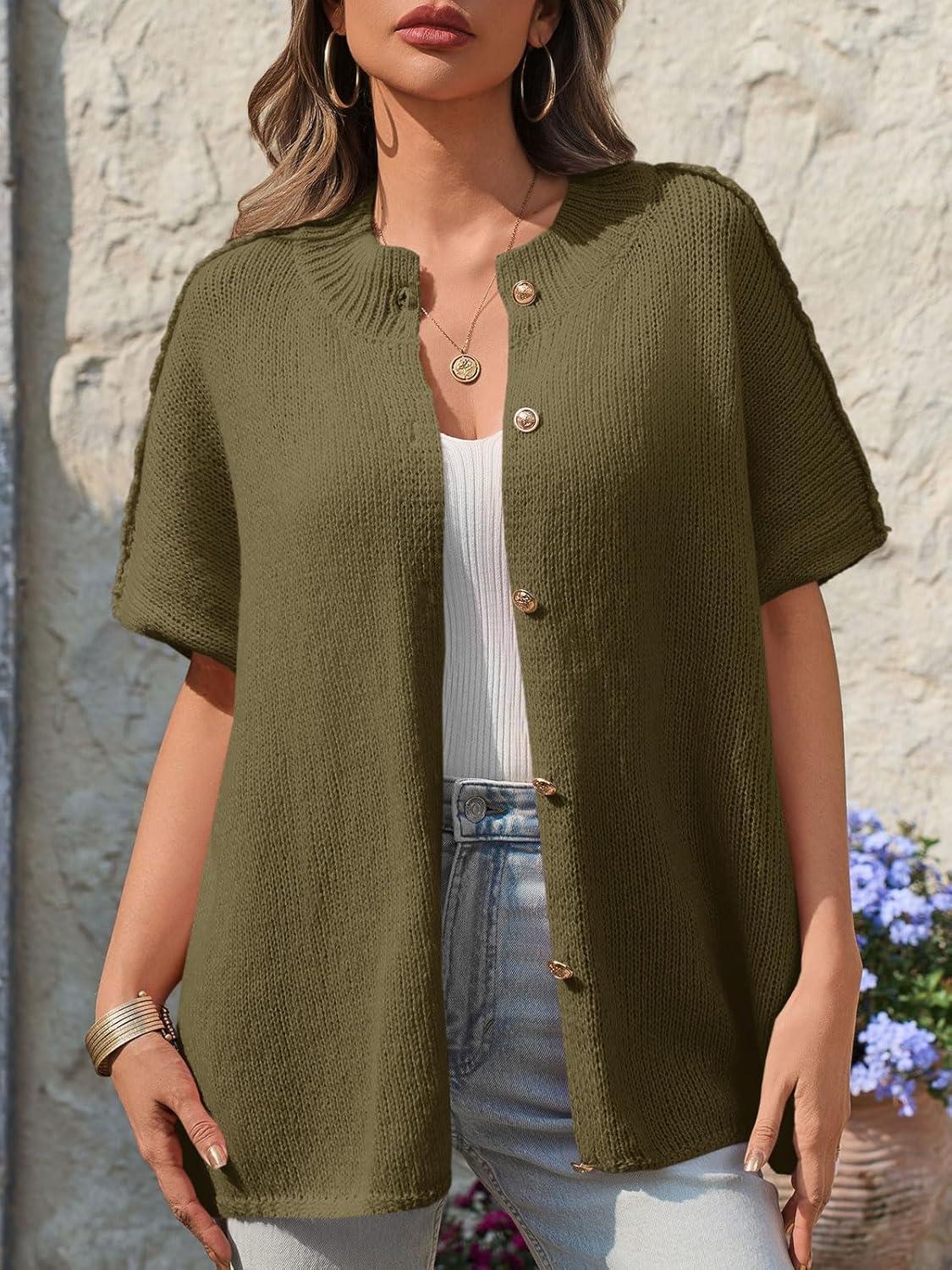 imageSaodimallsu Womens Oversized Cardigan Sweaters Short Sleeve Button Down Casual Lightweight Loose Knit Trendy CardigansDark Khaki