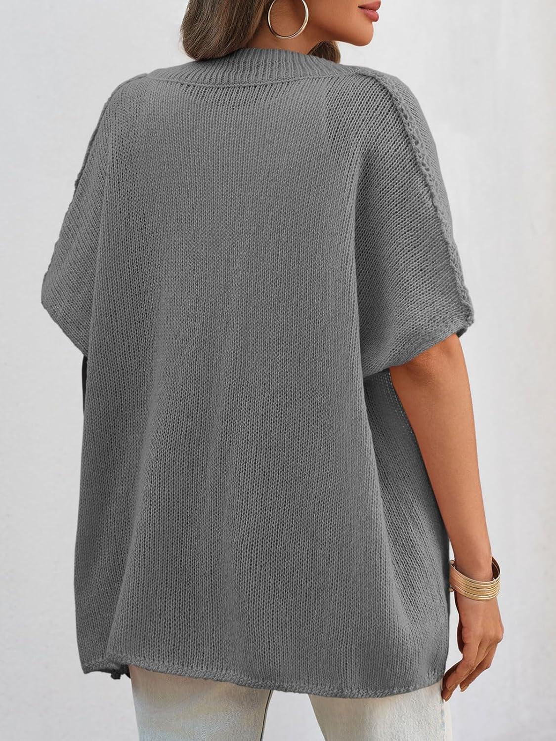 imageSaodimallsu Womens Oversized Cardigan Sweaters Short Sleeve Button Down Casual Lightweight Loose Knit Trendy CardigansGray