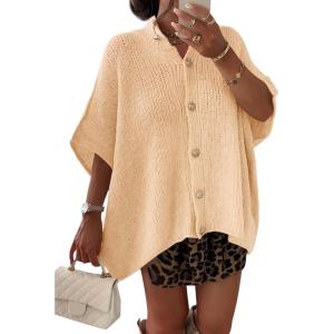 Saodimallsu Womens Oversized Cardigan Sweaters Short Sleeve Button Down Casual Lightweight Loose Knit Trendy Cardigans(Apricot)