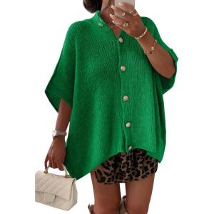 Saodimallsu Womens Oversized Cardigan Sweaters Short Sleeve Button Down Casual Lightweight Loose Knit Trendy Cardigans(Green)