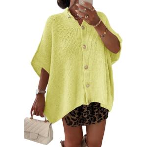 Saodimallsu Womens Oversized Cardigan Sweaters Short Sleeve Button Down Casual Lightweight Loose Knit Trendy Cardigans(Yellow)