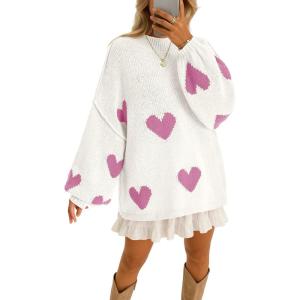 Saodimallsu Womens Oversized Heart Sweater Valentines Cute Mock Neck Chunky Knit Long Sleeve Tunic Sweaters(Light Pink-a)