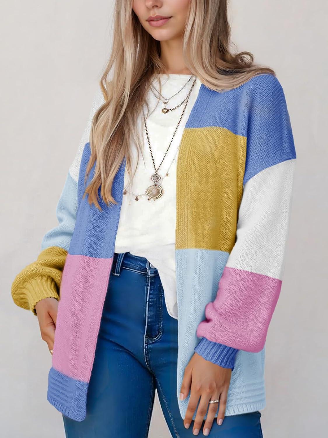 image:imageSaodimallsu Womens Boho Cardigans Colorful Long Sleeve Cardigan Open Front Sweaters Chunky Knit Coats Loose Fit 2025Blue