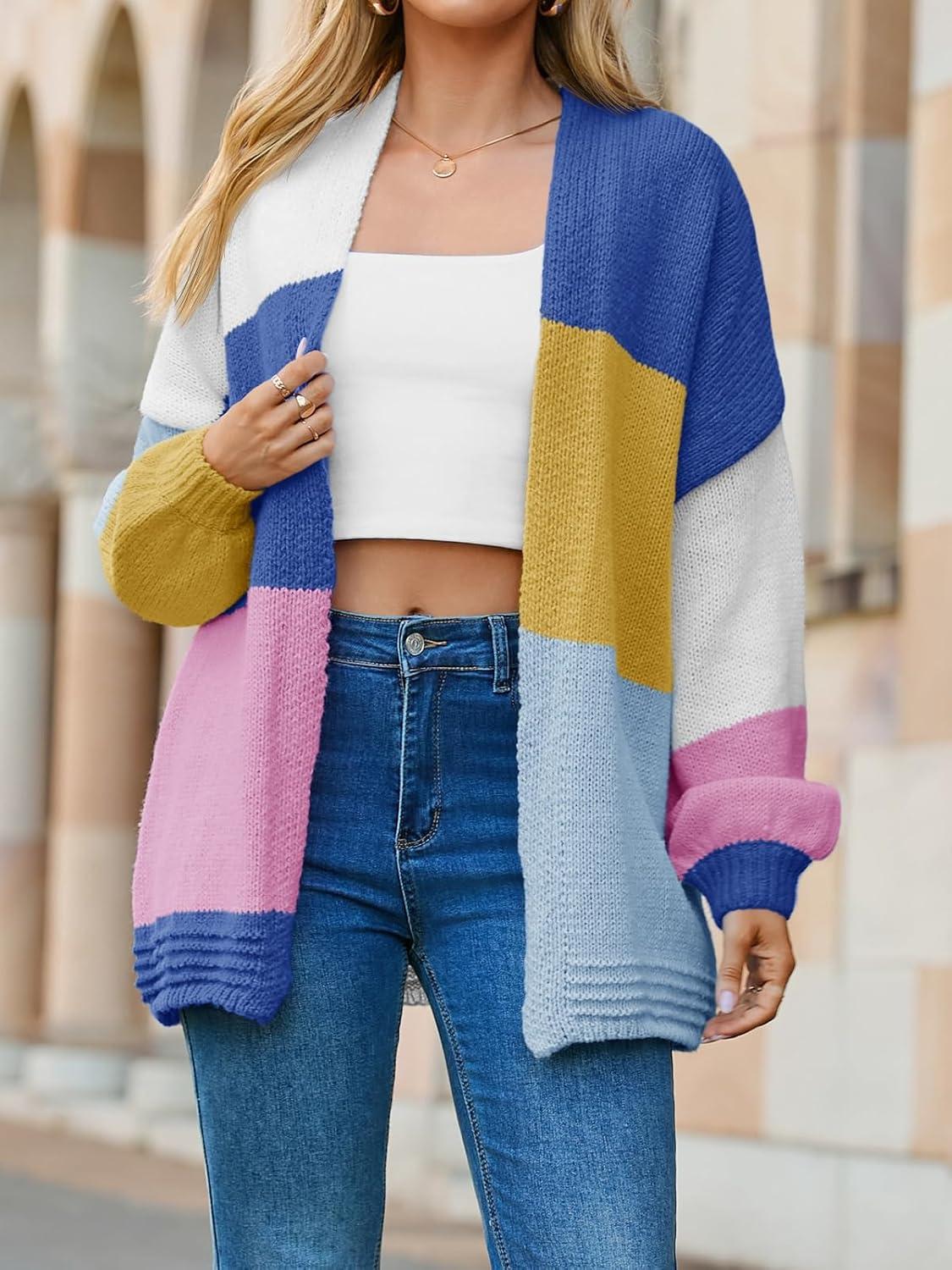 image:imageSaodimallsu Womens Boho Cardigans Colorful Long Sleeve Cardigan Open Front Sweaters Chunky Knit Coats Loose Fit 2025Blue