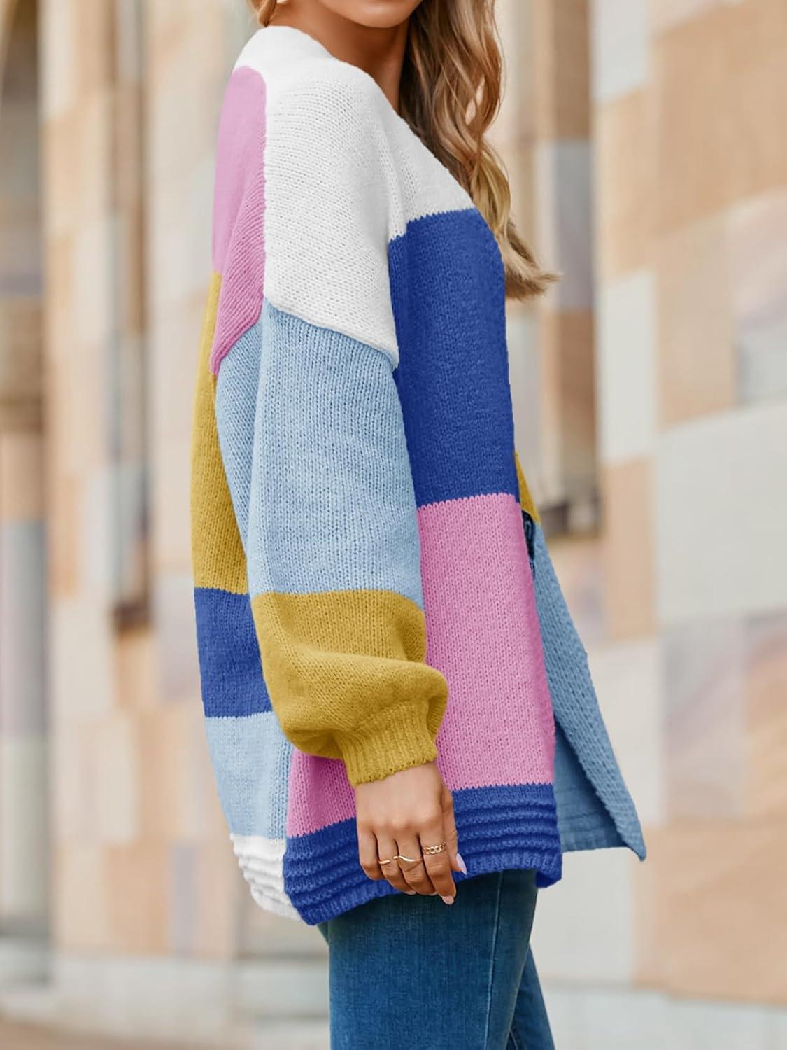 image:imageSaodimallsu Womens Boho Cardigans Colorful Long Sleeve Cardigan Open Front Sweaters Chunky Knit Coats Loose Fit 2025Blue