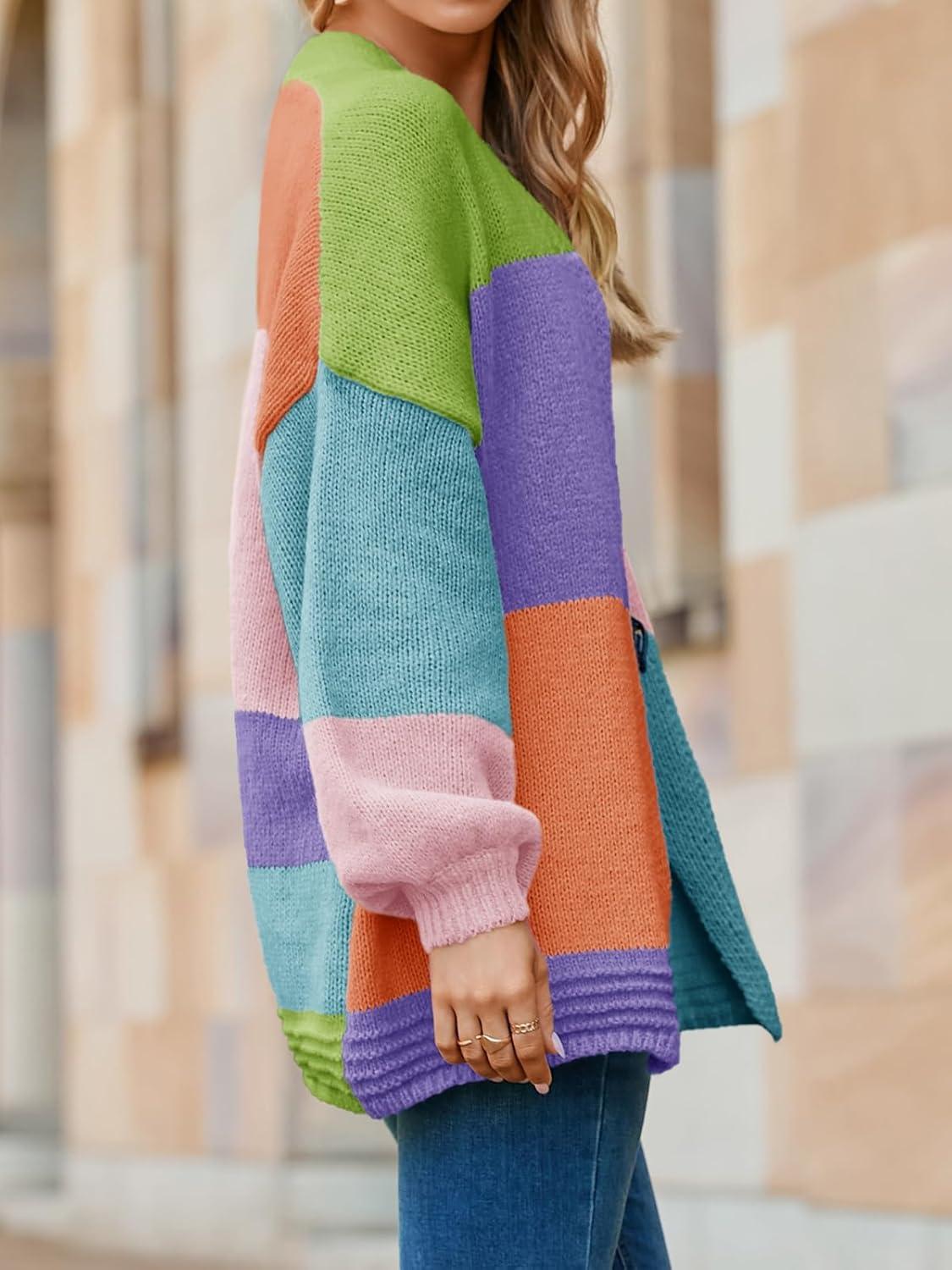 image:imageSaodimallsu Womens Boho Cardigans Colorful Long Sleeve Cardigan Open Front Sweaters Chunky Knit Coats Loose Fit 2025Lake Blue