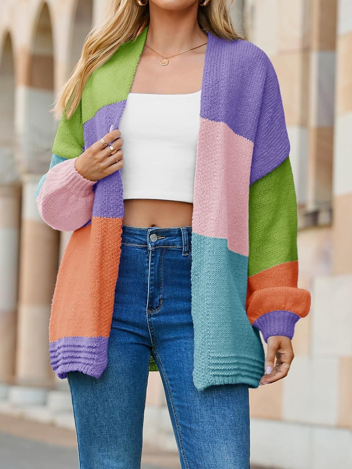 image:imageSaodimallsu Womens Boho Cardigans Colorful Long Sleeve Cardigan Open Front Sweaters Chunky Knit Coats Loose Fit 2025Lake Blue