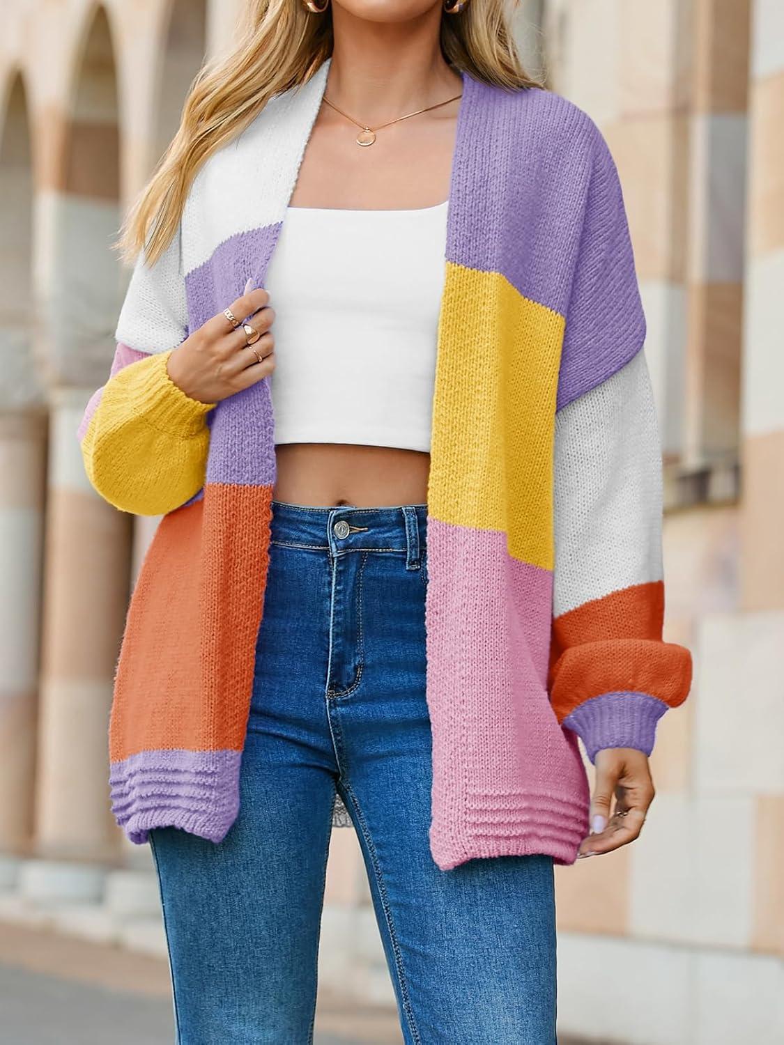 image:imageSaodimallsu Womens Boho Cardigans Colorful Long Sleeve Cardigan Open Front Sweaters Chunky Knit Coats Loose Fit 2025Light Purple