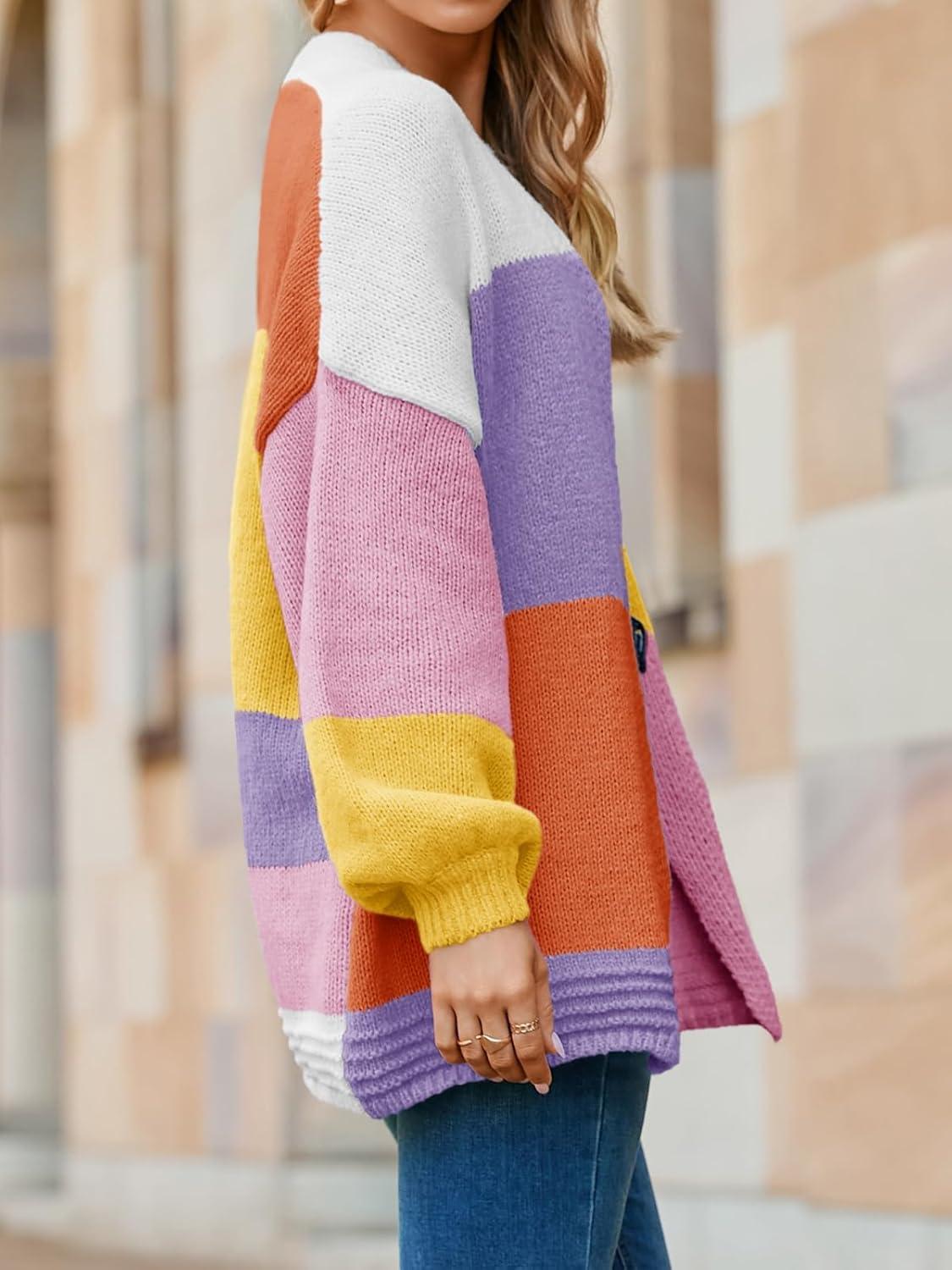 image:imageSaodimallsu Womens Boho Cardigans Colorful Long Sleeve Cardigan Open Front Sweaters Chunky Knit Coats Loose Fit 2025Light Purple