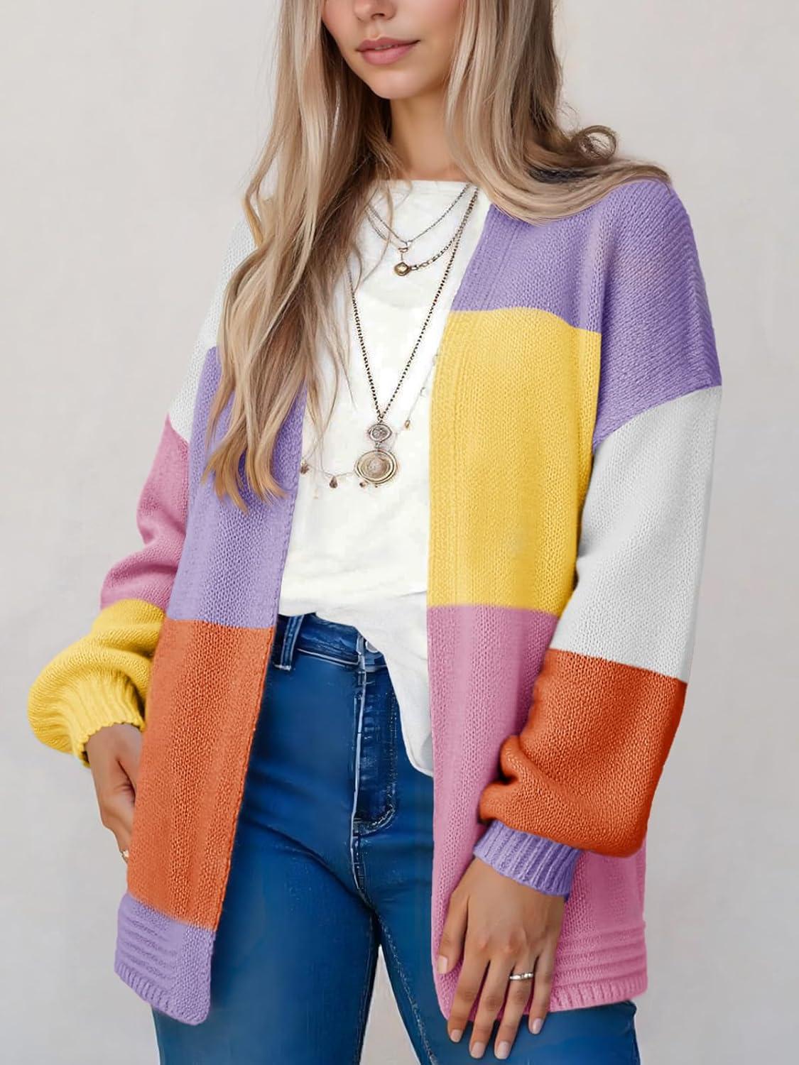 image:imageSaodimallsu Womens Boho Cardigans Colorful Long Sleeve Cardigan Open Front Sweaters Chunky Knit Coats Loose Fit 2025Light Purple