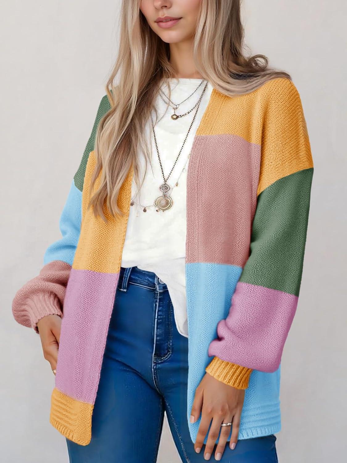 image:imageSaodimallsu Womens Boho Cardigans Colorful Long Sleeve Cardigan Open Front Sweaters Chunky Knit Coats Loose Fit 2025Orange