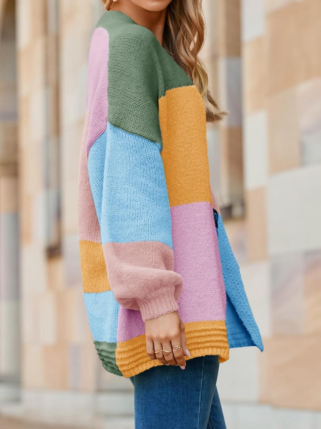image:imageSaodimallsu Womens Boho Cardigans Colorful Long Sleeve Cardigan Open Front Sweaters Chunky Knit Coats Loose Fit 2025Orange