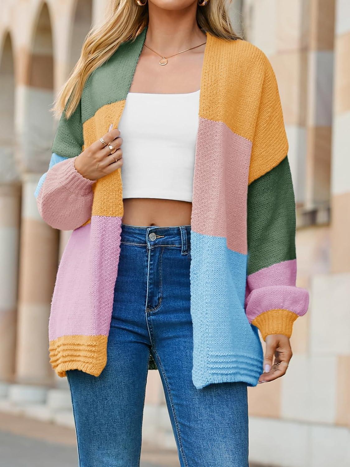 image:imageSaodimallsu Womens Boho Cardigans Colorful Long Sleeve Cardigan Open Front Sweaters Chunky Knit Coats Loose Fit 2025Orange