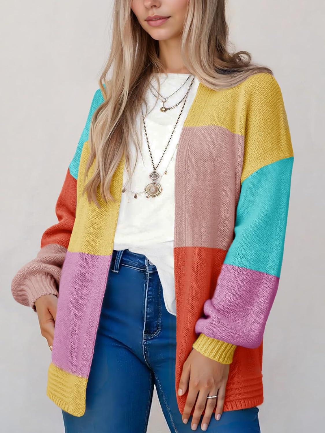 image:imageSaodimallsu Womens Boho Cardigans Colorful Long Sleeve Cardigan Open Front Sweaters Chunky Knit Coats Loose Fit 2025Orange Red