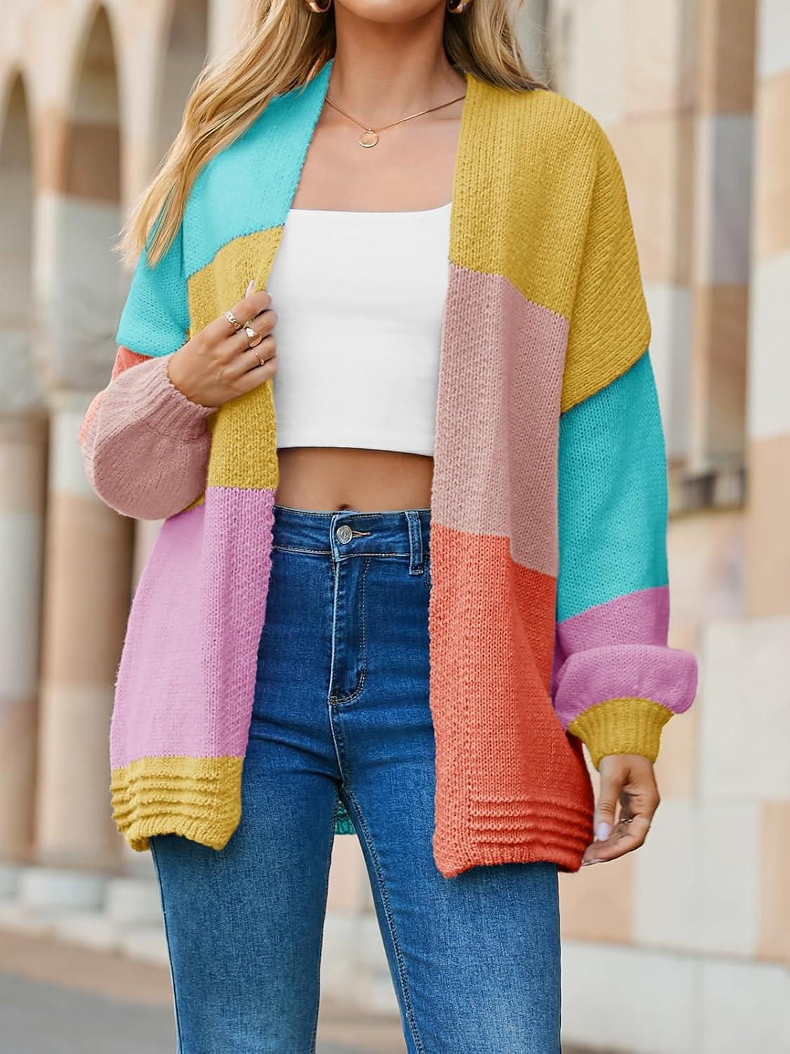 image:imageSaodimallsu Womens Boho Cardigans Colorful Long Sleeve Cardigan Open Front Sweaters Chunky Knit Coats Loose Fit 2025Orange Red