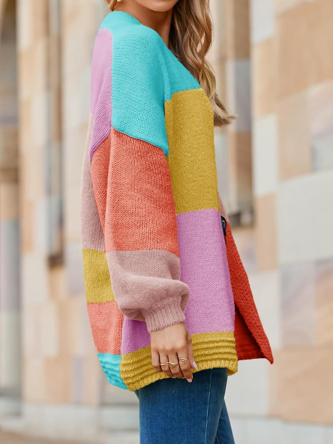 image:imageSaodimallsu Womens Boho Cardigans Colorful Long Sleeve Cardigan Open Front Sweaters Chunky Knit Coats Loose Fit 2025Orange Red
