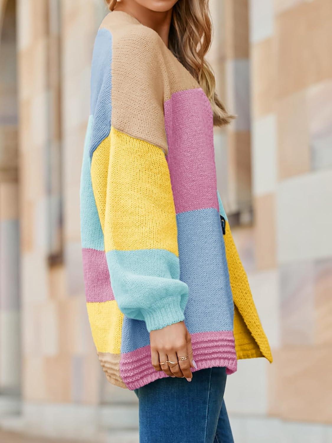 image:imageSaodimallsu Womens Boho Cardigans Colorful Long Sleeve Cardigan Open Front Sweaters Chunky Knit Coats Loose Fit 2025Pink